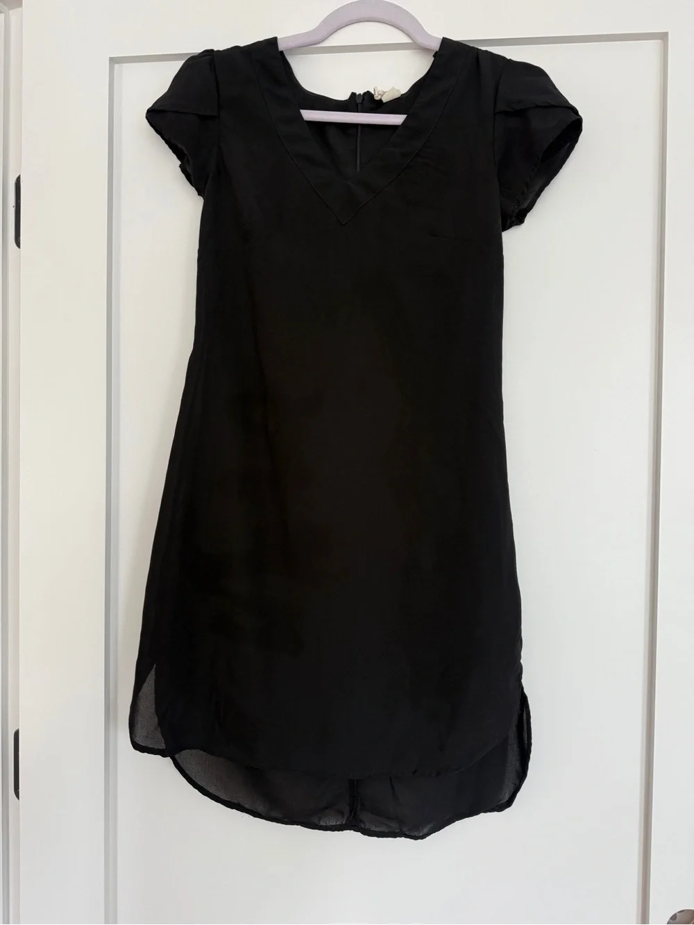 Black High Low Shift Dress with Tulip Sleeves | XS